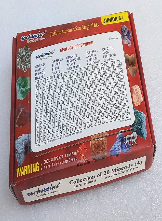 ROCKSMINS Collection Set of 20 Minerals School Education Mineral Samples Activity Geology Earth Science Stones Mineral Memory Great Educational STEM Toys for Kids Free Geology Crossword Activity Card - Image 3